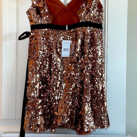 Free People Dress Rose Gold Sequin Dress Tribeca Cocktail Party Prom Dress Sz 12 - Picture 12 of 15